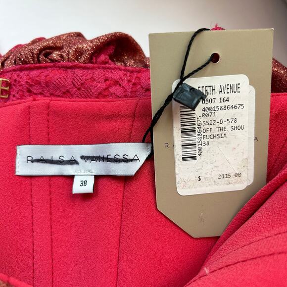 NWT RAISA VANESSA Metallic Lace Off The Shoulder Ruffled Minidress, FR38/US6 - Picture 6 of 9